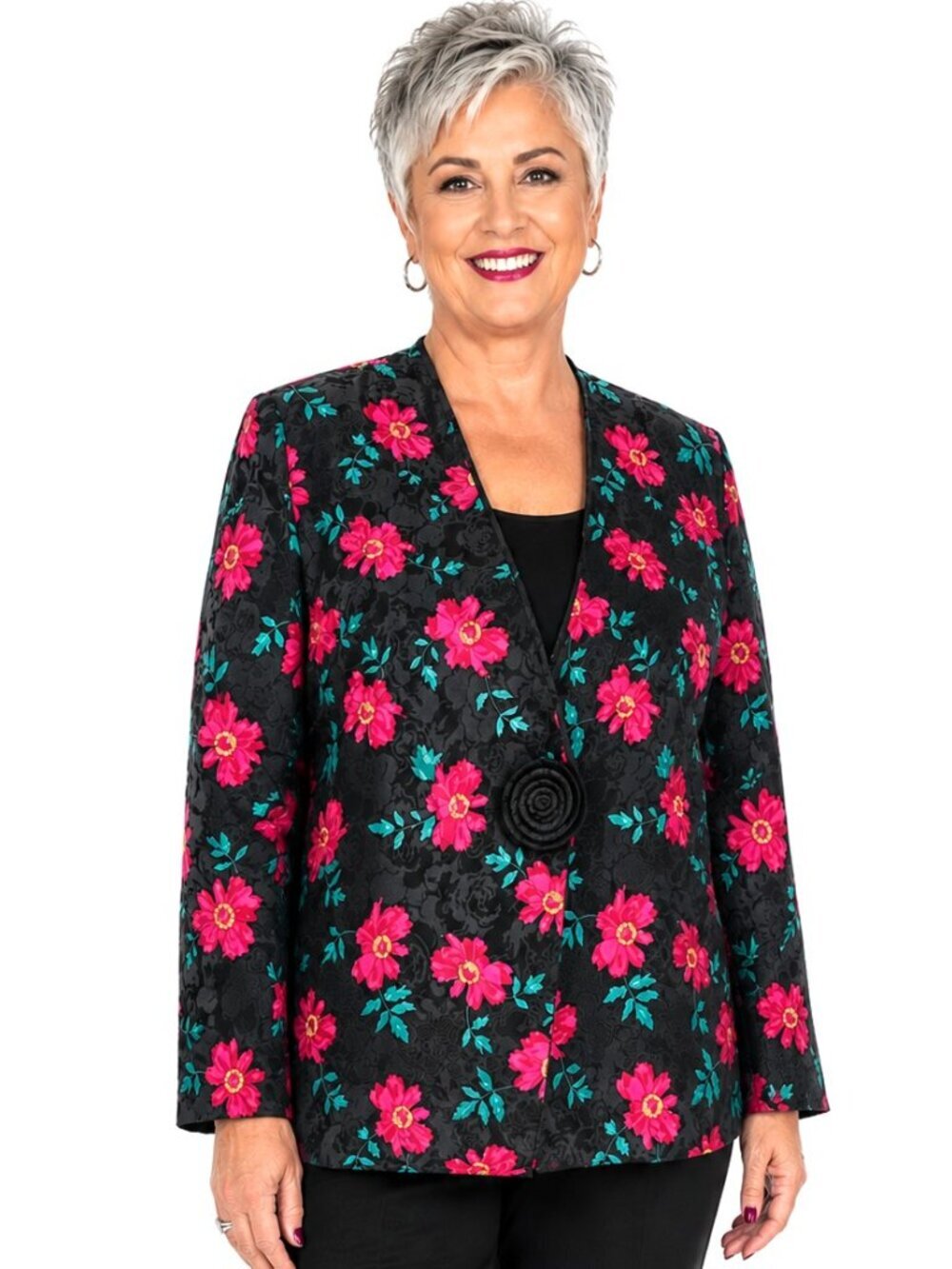 Marshall Fields Magenta Turquoise Floral Silk Jacquard Jacket
